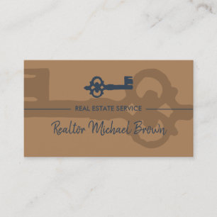 Tarjeta De Visita Bienes Raíces Vintage Key Marrón Naval