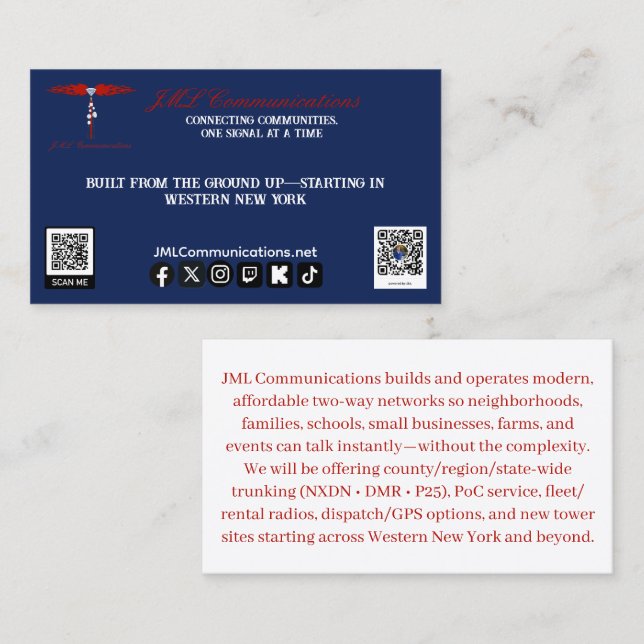 Tarjeta De Visita Bienvenido a JML Communications (Anverso / Reverso)