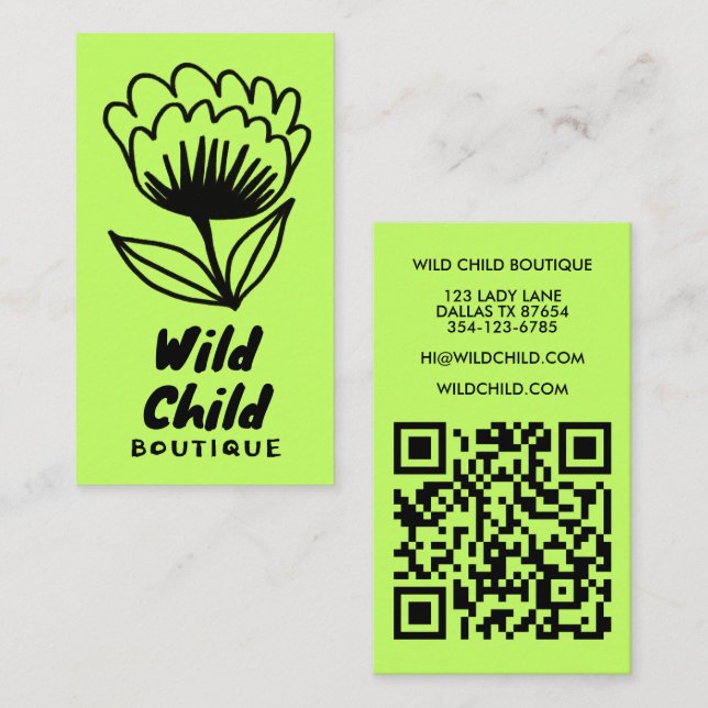 Tarjeta De Visita BIG BOLD BLOOM Rústico Mínimo Floral QR código (Anverso / Reverso)