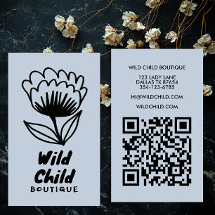 Tarjeta De Visita BIG BOLD BLOOM Rústico Mínimo Floral QR código
