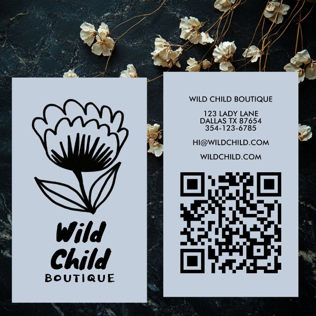 Tarjeta De Visita BIG BOLD BLOOM Rústico Mínimo Floral QR código (BIG BOLD BLOOM Rustic Minimal Floral QR code Business Card
)