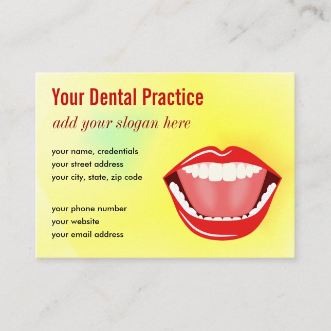 Tarjeta De Visita Big Mouth Yellow Gold Professional Dental (Anverso)