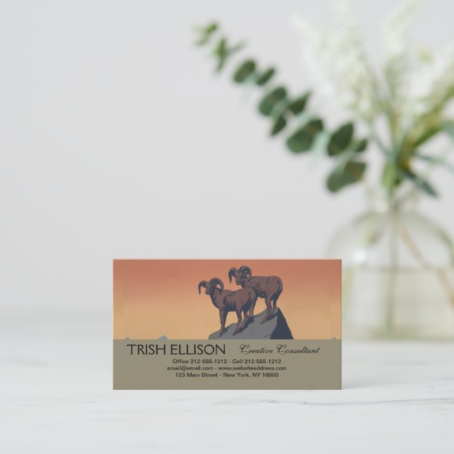 Tarjeta De Visita Bighorn Oveja Estadounidense Vida Silvestre Occide (Anverso de pie)