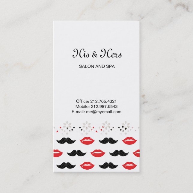 Tarjeta De Visita Bigote y labios rojos y modelo negro (Anverso)