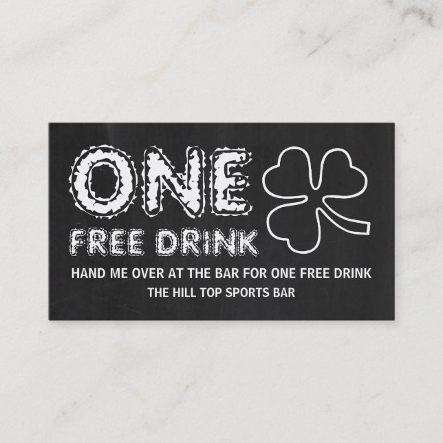Tarjeta De Visita Billete de bebidas del Día de Chalkboard Shamrock  (Anverso)