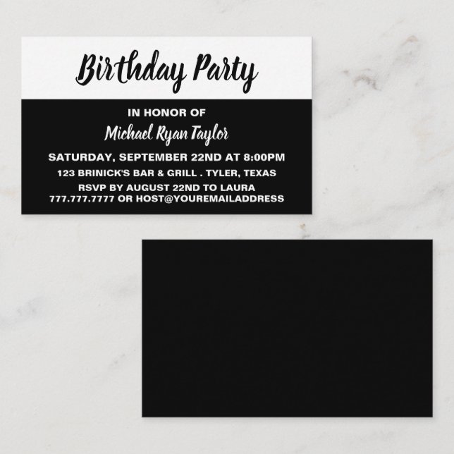 Tarjeta De Visita Billete de fiesta de cumpleaños moderno y elegante (Anverso / Reverso)