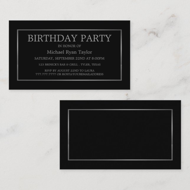 Tarjeta De Visita Billete de fiesta de cumpleaños moderno y elegante (Anverso / Reverso)