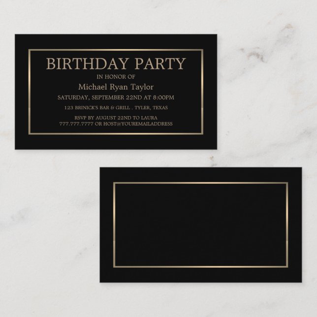 Tarjeta De Visita Billete de fiesta de cumpleaños moderno y elegante (Anverso / Reverso)
