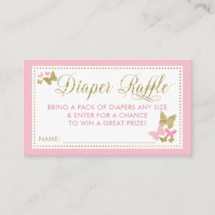 Tarjeta De Visita Billete de pañal de mariposa Raffle, oro rosado
