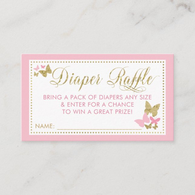 Tarjeta De Visita Billete de pañal de mariposa Raffle, oro rosado (Anverso)
