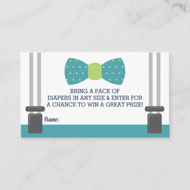 Tarjeta De Visita Billete de pañal Raffle, Baby Shower Bow Tie (Anverso)