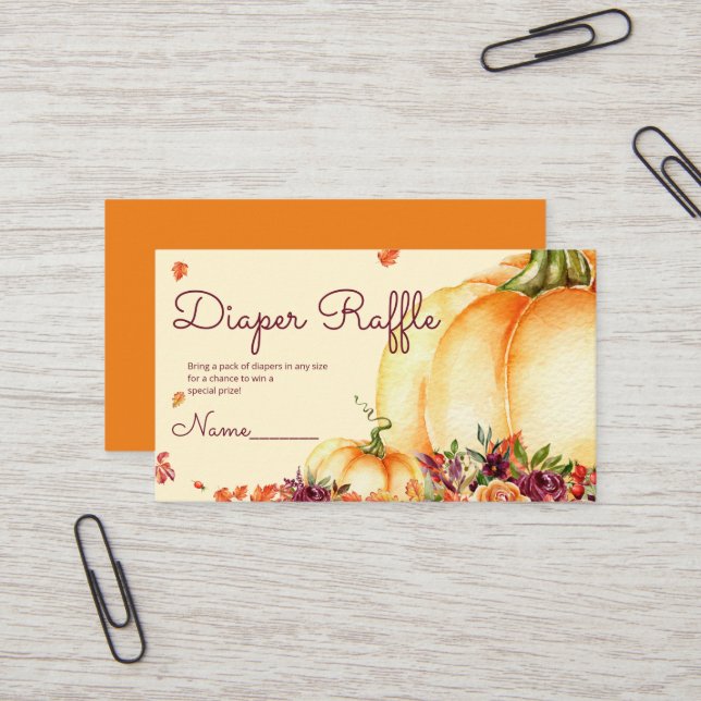 Tarjeta De Visita Billete de rifa de pañales de calabaza (Anverso/Reverso In Situ)