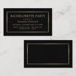 Tarjeta De Visita Billete moderno Black & Gold Bachelorette Party
