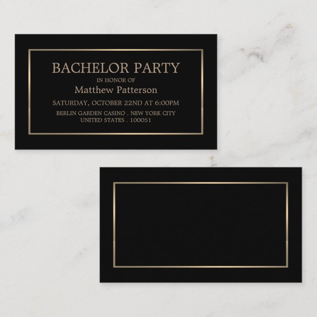 Tarjeta De Visita Billete moderno y elegante, banquete negro/dorado  (Anverso / Reverso)