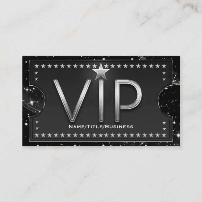 Tarjeta De Visita Billete Personalizado VIP Glam de Moda negra y pla (Anverso)