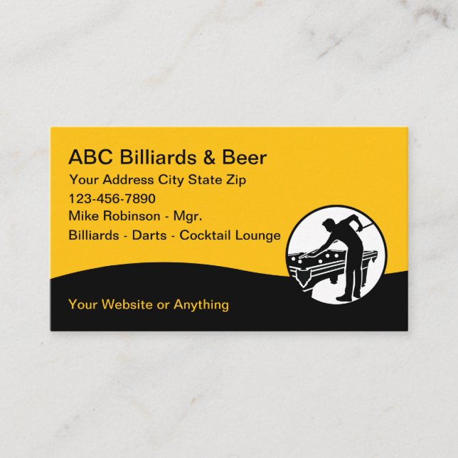 Tarjeta De Visita Billiards Hall And Lounge Business Cards (Anverso)