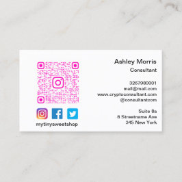 Tarjeta De Visita Bit Me Pink QR Code Logo Social Media White