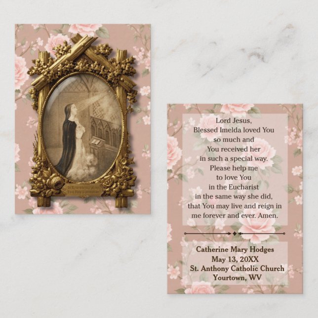 Tarjeta De Visita Bl. Imelda First Holy Communion Remembrance Card (Anverso / Reverso)