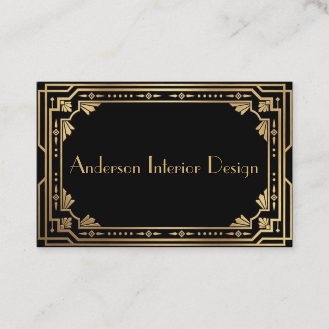 Tarjeta De Visita Black and Gold Art Deco Business Card (Anverso)