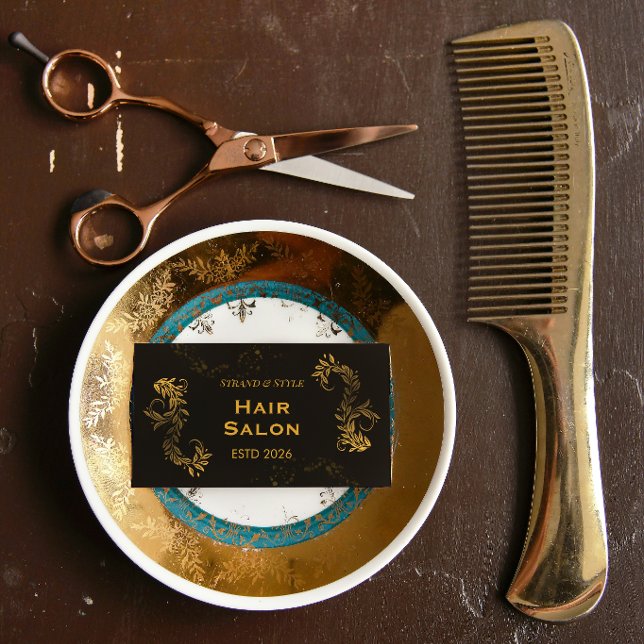 Tarjeta De Visita Black and Gold Elegant Luxury Style Hair Salon (Subido por el creador)