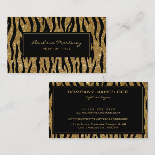 Tarjeta De Visita Black And Gold Glittery Animal Print