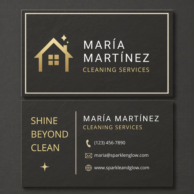 Tarjeta De Visita Black and Gold House Cleaning Services Slate Stone (Subido por el creador)