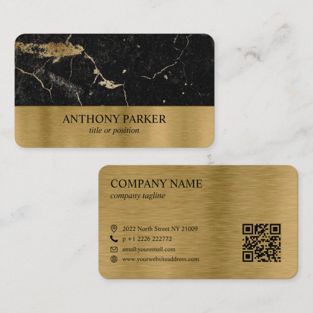 Tarjeta De Visita Black and Gold Marble (Anverso / Reverso)