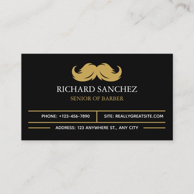 Tarjeta De Visita Black and Gold Morden Berber Shop  (Anverso)