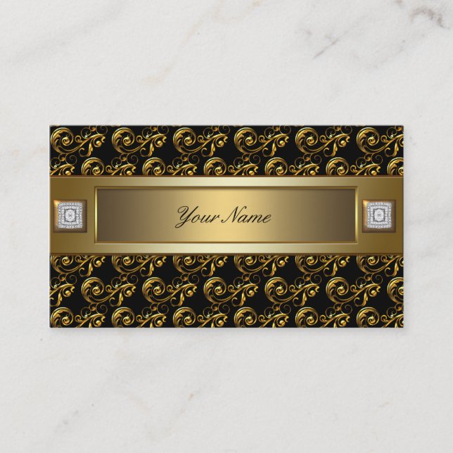 Tarjeta De Visita Black and Gold Swirls Elegant (Anverso)
