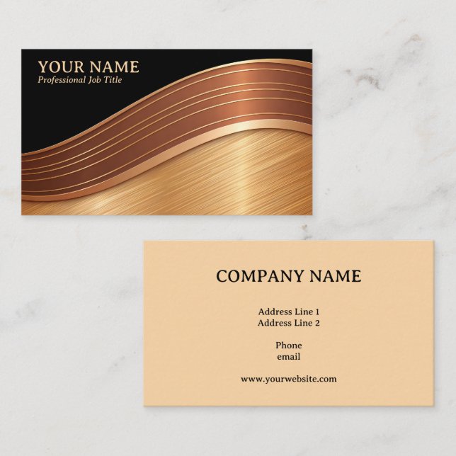 Tarjeta De Visita Black and Gold Wave Generic Adaptable (Anverso / Reverso)