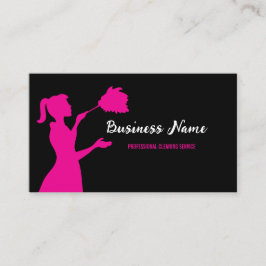 Tarjeta De Visita Black and Pink Cleaning Service Housekeeper Maid