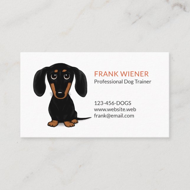 Tarjeta De Visita Black and Tan Dachshund | Perro de dibujos animado (Anverso)