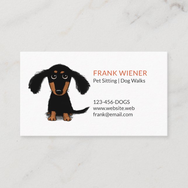 Tarjeta De Visita Black and Tan Dachshund | Perro de dibujos animado (Anverso)