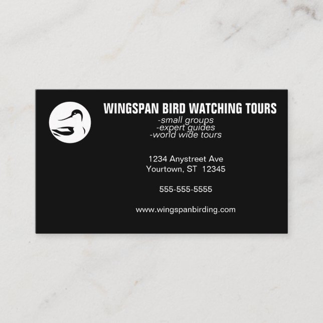 Tarjeta De Visita Black and White Bird Watching Wildlife Eco Tourism (Anverso)