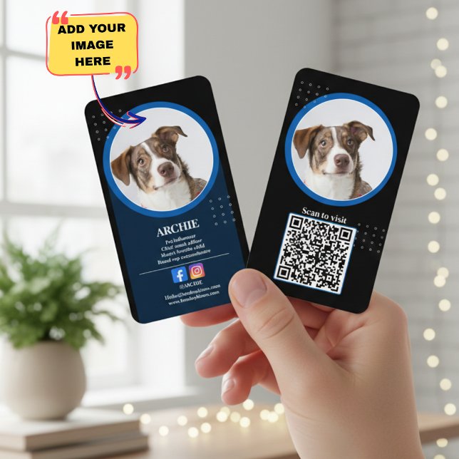 Tarjeta De Visita Black and White: Dog Photo Social Media  Business (Black and White: Dog Photo Social Media Business Business Card)