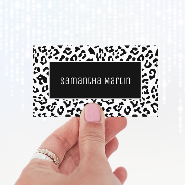 Tarjeta De Visita Black and White Leopardo Spot (Minimalist Black and White Leopard Business Cards)