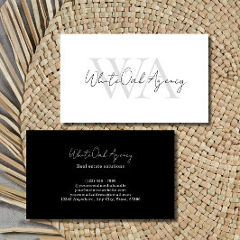 Tarjeta De Visita Black and White Modern Calligraphy Script Monogram
