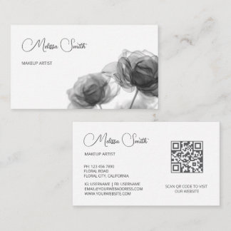 Tarjeta De Visita Black And White Transparent Flowers