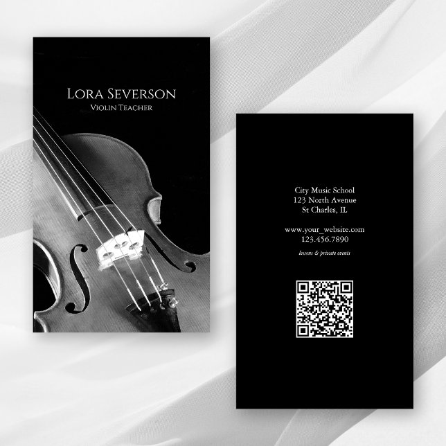 Tarjeta De Visita Black and White Violin Teacher (Subido por el creador)