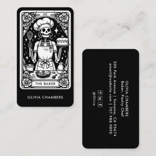 Tarjeta De Visita Black Baker Tarot Skeleton Pastry Chef