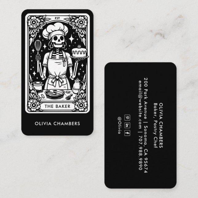 Tarjeta De Visita Black Baker Tarot Skeleton Pastry Chef (Anverso / Reverso)