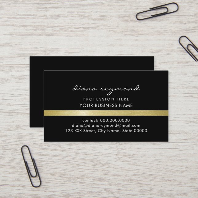 Tarjeta De Visita Black Basic Elegant (Anverso/Reverso In Situ)