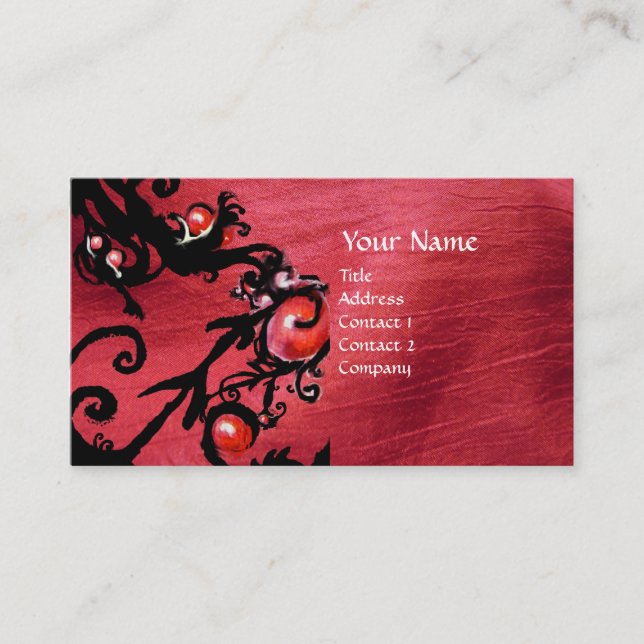 Tarjeta De Visita BLACK BERRIES SWIRLS seda rosada negra roja (Anverso)
