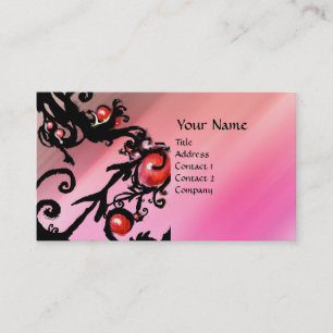 Tarjeta De Visita BLACK BERRIES SWIRLS seda rosada negra roja