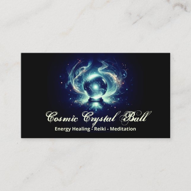Tarjeta De Visita Black blue Crystal ball Energy Reiki Meditación (Anverso)