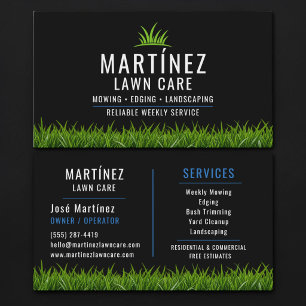 Tarjeta De Visita Black & Blue Lawn Care Landscaping