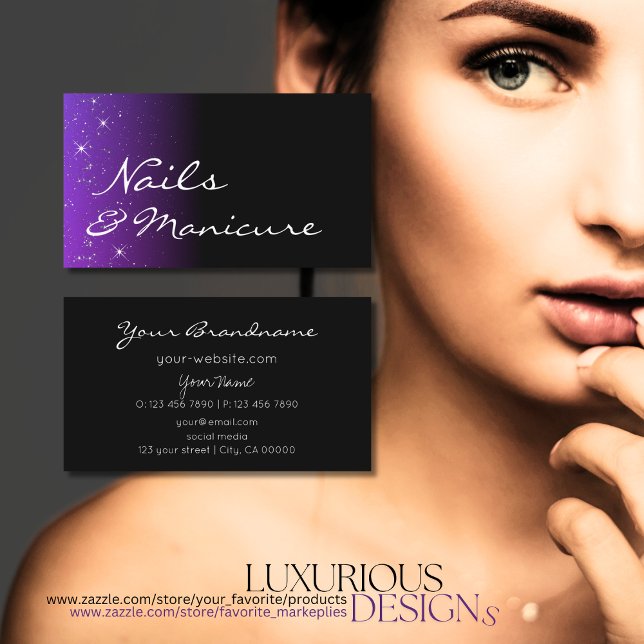 Tarjeta De Visita Black Blue Purple con Purpurina Stars Professional (Subido por el creador)
