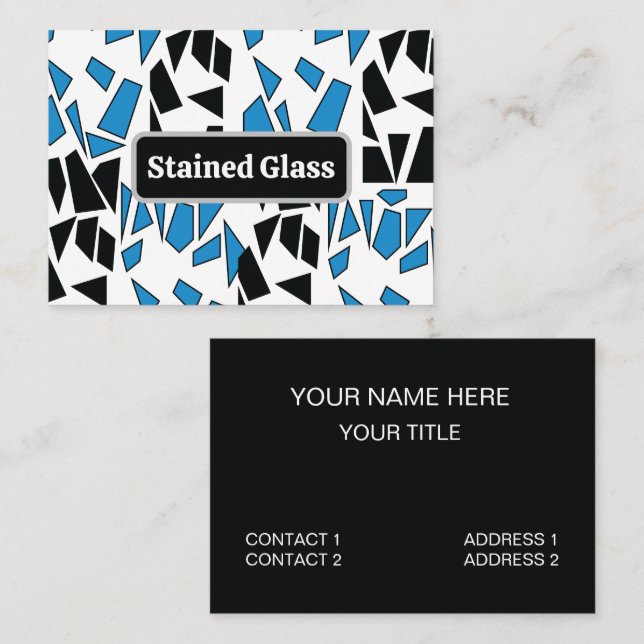 Tarjeta De Visita Black Blue Stained Glass Pattern (Anverso / Reverso)