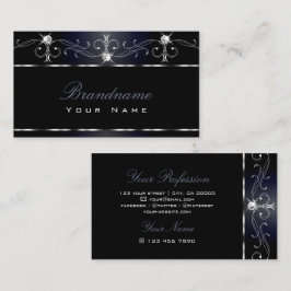 Tarjeta De Visita Black Bluish Squiggles Sparkling Diamontes Ornate