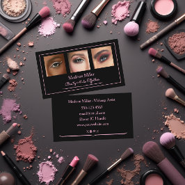 Tarjeta De Visita Black Blush Pink Typography Photo Makeup Business